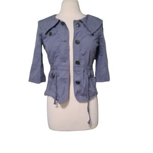 Casual Loft XSP Button Front Collared Coat Jacket Blue Cotton Drawstring…
